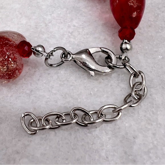 Red MURANO Style Millefiori Glass Bead Heart Necklace and Bracelet - Picture 8 of 9